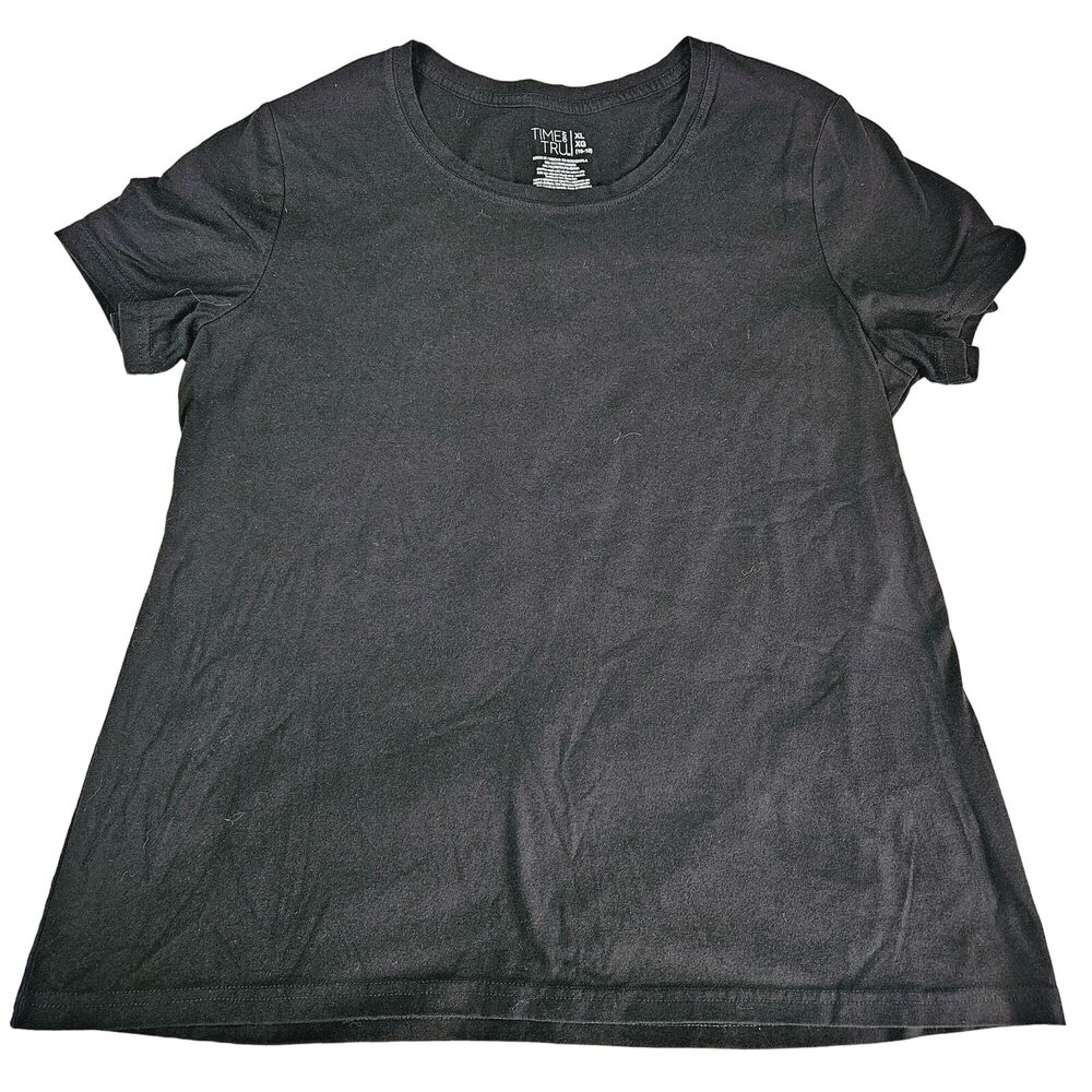 Time And Tru Womens T-Shirt Black Size XL Cotton Blend Short Sleeve Pullover